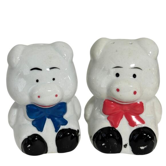 Lot 4 Pigs Ceramic Salt Pepper Shakers Vintage Plaid Tray Bling Grad Fridge - Picture 6 of 9